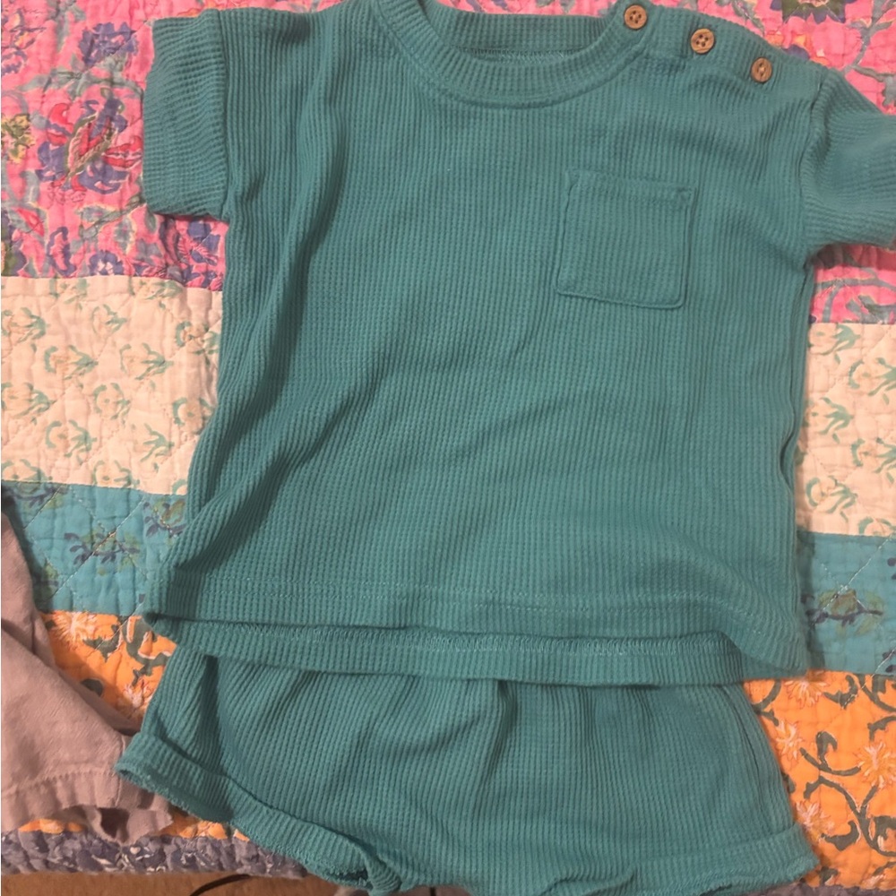 Carter's Teal Ribbed Baby Set with Button Accents